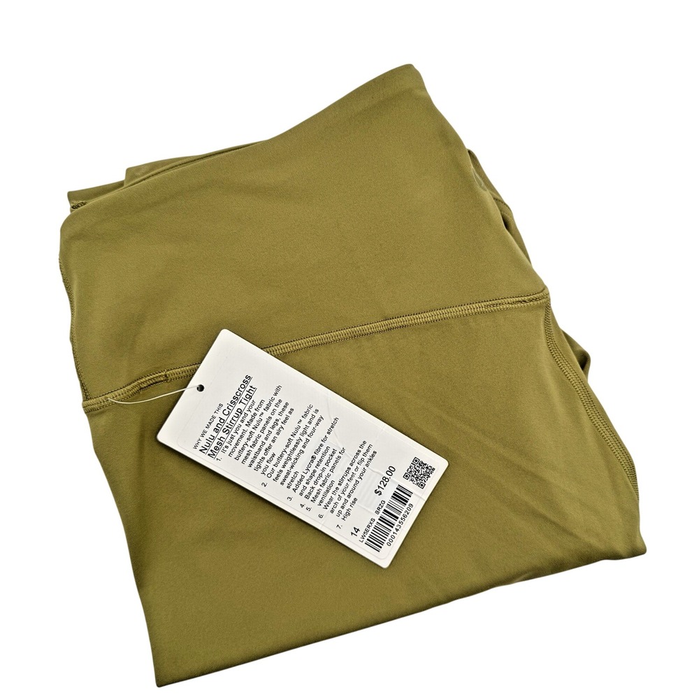 Lululemon Nulu and Crisscross Mesh Stirrup Tight Women 14 Bronze Green Yoga Pant